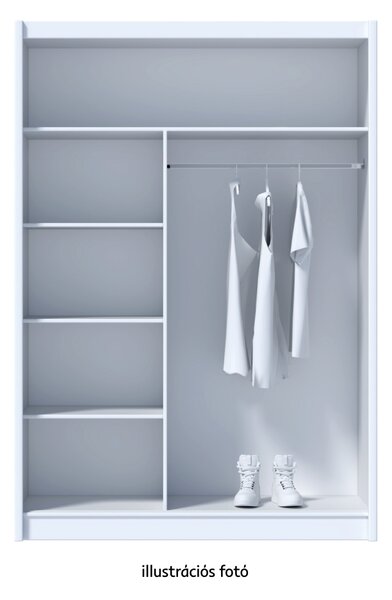 KONDELA Tolóajtós szekrény, fehér/craft tölgy, 150x215 cm, LADDER
