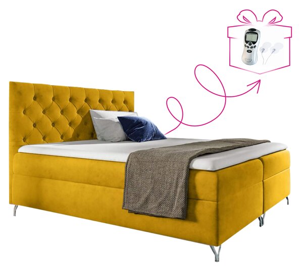 KONDELA Boxspring ágy, 160x200, sárga Velvet szövet, GULIETTE + ajándék