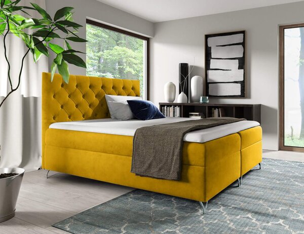 KONDELA Boxspring ágy, 140x200, sárga Velvet szövet, GULIETTE + ajándék