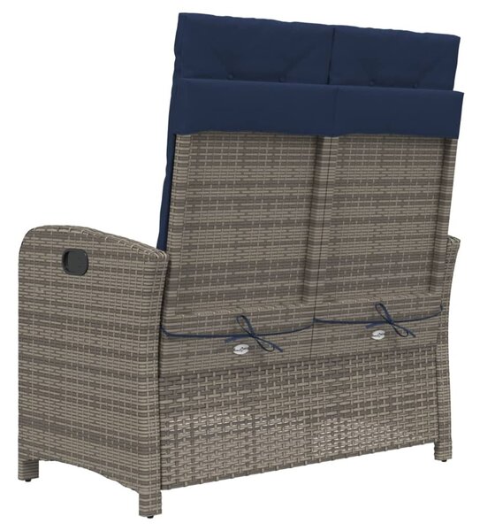 Szürke polyrattan dönthető kerti pad párnával