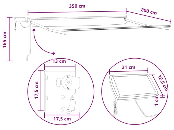 LED-es, kézi kihúzható napernyő Tópszínű