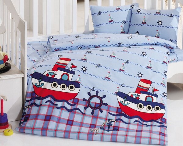 Hajók gyerek pamut ágymeműhuzat a kiságyba, 100 x 135 cm, 40 x 60 cm