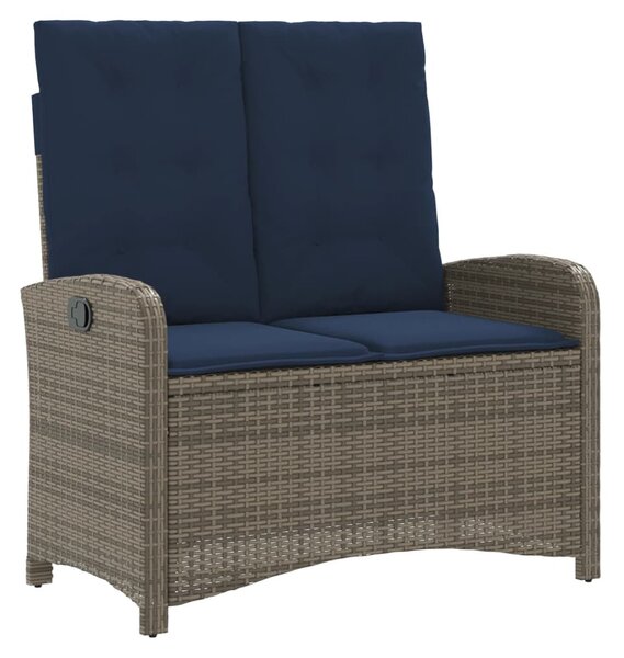 Szürke polyrattan dönthető kerti pad párnával