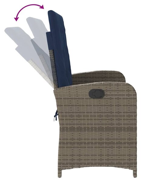 Szürke polyrattan dönthető kerti pad párnával