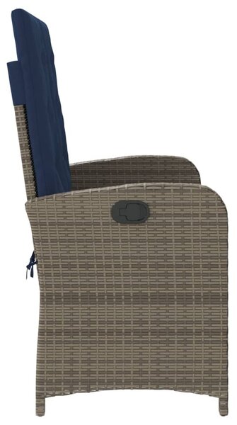 Szürke polyrattan dönthető kerti pad párnával