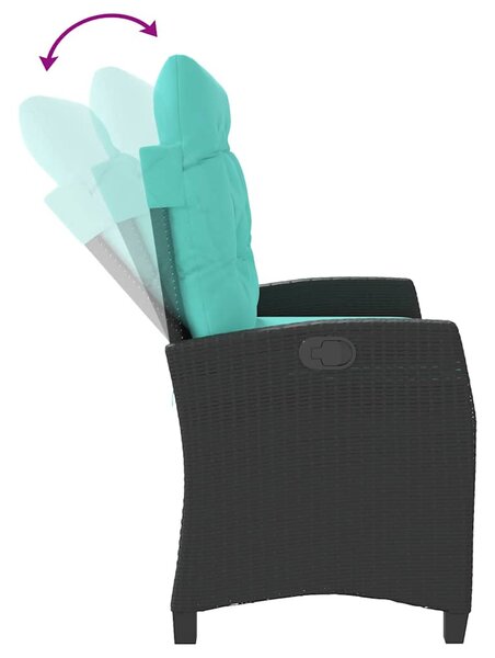 Fekete polyrattan dönthető kerti pad párnával