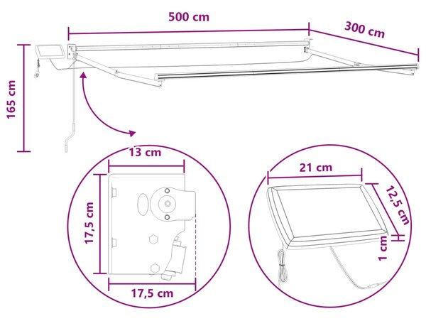 LED-es, kézi kihúzható napernyő Tópszínű