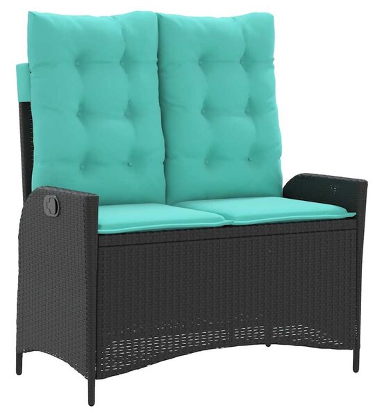 Fekete polyrattan dönthető kerti pad párnával