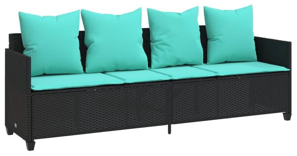 Fekete polyrattan napozóágy párnával