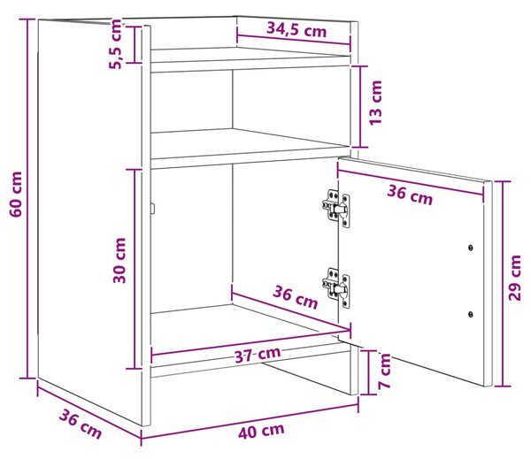 Éjjeliszekrények 2 pcs Füstös Tölgy 40 x 36 x 60 cm Szerelt Fa