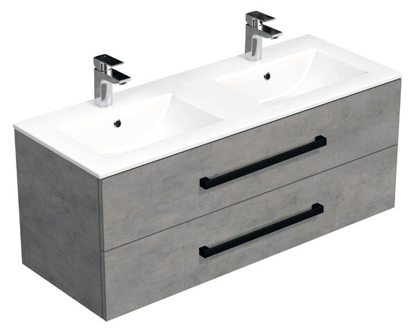 Fürdőszobaszekrény fekete fogantyúval és mosdókagylóval SAT Cube Way 120x47,5x46 cm betonszőnyeg CUBE46C1202BEMOD
