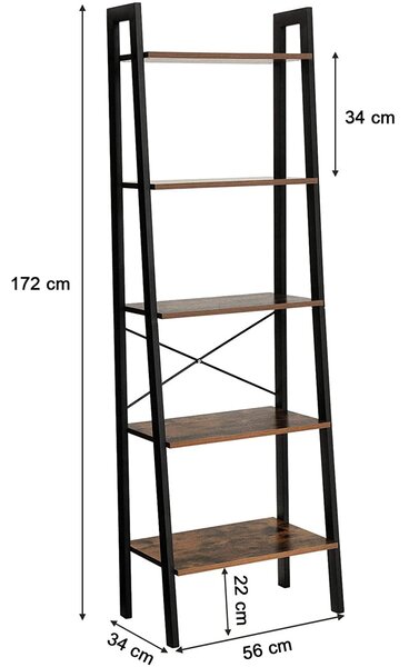 Könyvszekrény TAYLOR 5 polc 172x56 cm, rusztikus barna