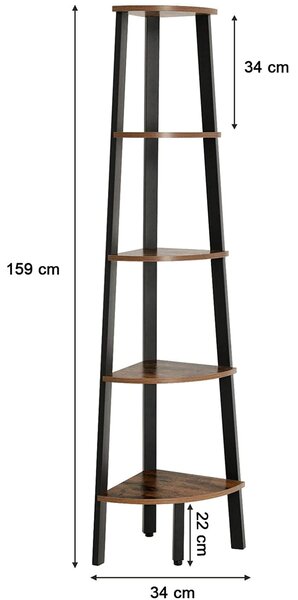 Sarokpolc TAYLOR 5 polc 159x34 cm, rusztikus barna