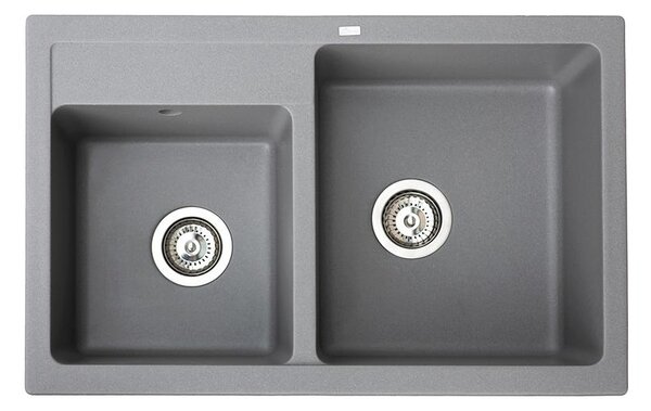 Quadro Plus 2D Metalac 372989 Gránit Mosogatótálca - Extra mély, Kétmedencés, Grafit