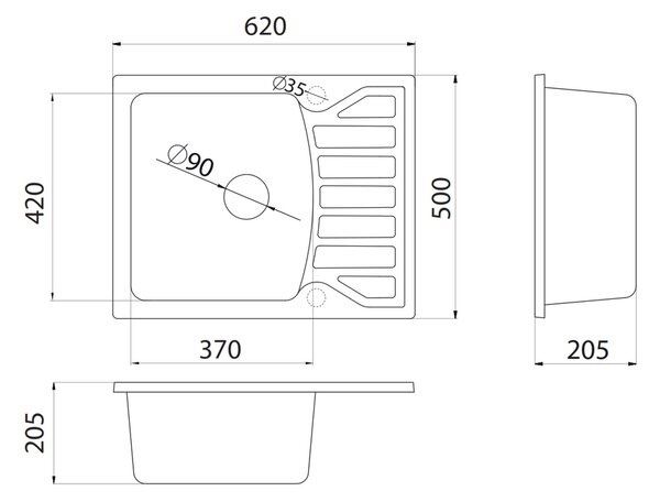 Quadro M Metalac 372986 Gránit Mosogatótálca - Extra mély, Csepegtetőtálcás, Grafit
