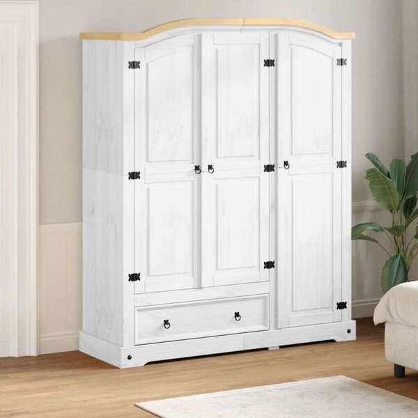 VidaXL Corona Ruhaszekrény - Tömör Fenyőfa - Fehér - 151,5x52x186 cm