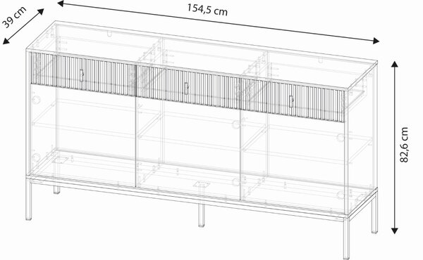 Komód 3 ajtóval és 3 fiókkal, füstzöld színben, fekete elemekkel és arany fogantyúkkal MAGGIORE MA03