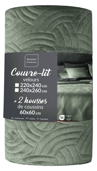 Zöld bársony ágytakaró és párnahuzat szett 240x260 cm Solange – douceur d'intérieur