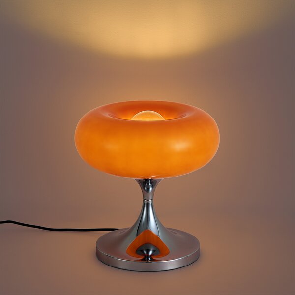 Retro asztali lámpa króm narancssárga üveg búrával 31 cm - Glaze