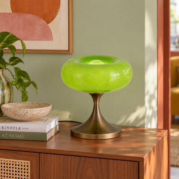 Retro asztali lámpa sötét bronz zöld üveg búrával 31 cm - Glaze
