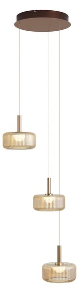 Design függőlámpa rozéarany borostyánszínű üveggel, LED-del, 3 fokozatban szabályozható, 3 fényforrású Easylift - Fiera