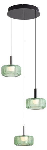 Design függőlámpa antracit zöld üveggel, LED-del, 3 fokozatban szabályozható, 3 fényforrású Easylift - Fiera