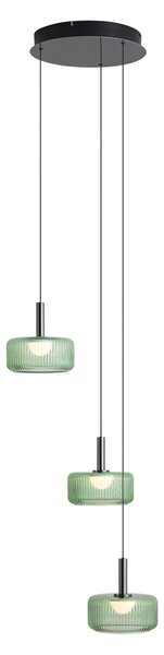 Design függőlámpa antracit zöld üveggel, LED-del, 3 fokozatban szabályozható, 3 fényforrású Easylift - Fiera