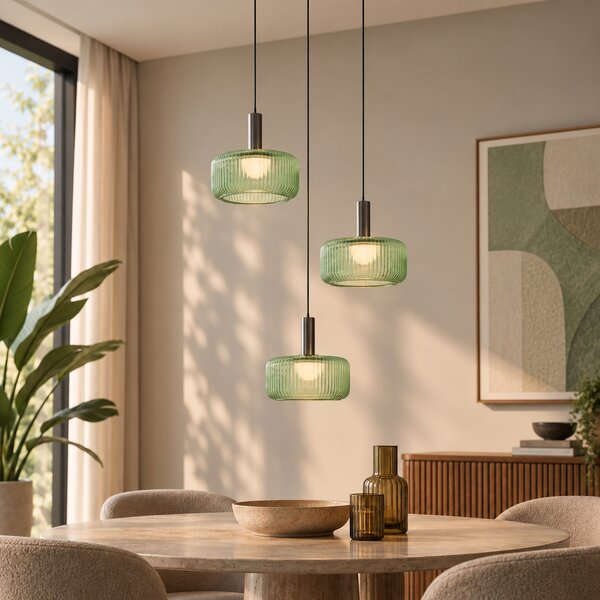 Design függőlámpa antracit zöld üveggel, LED-del, 3 fokozatban szabályozható, 3 fényforrású Easylift - Fiera