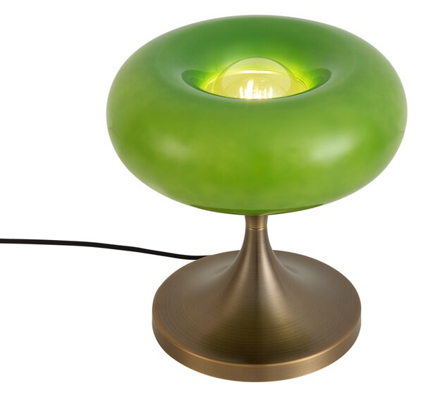 Retro asztali lámpa sötét bronz zöld üveg búrával 31 cm - Glaze