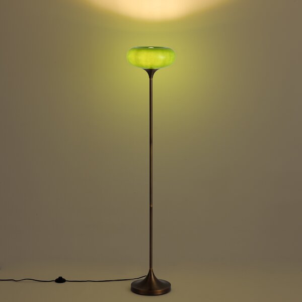Retro állólámpa sötét bronz zöld üveg búrával 150 cm - Glaze