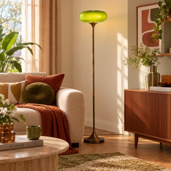 Retro állólámpa sötét bronz zöld üveg búrával 150 cm - Glaze