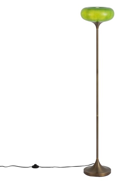 Retro állólámpa sötét bronz zöld üveg búrával 150 cm - Glaze