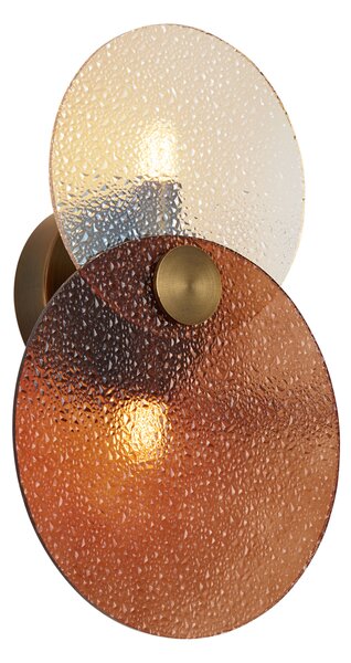 Art Deco fali lámpa sötét bronz borostyán üveggel 2-lámpás - Text