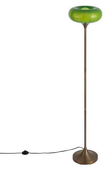 Retro állólámpa sötét bronz zöld üveg búrával 150 cm - Glaze