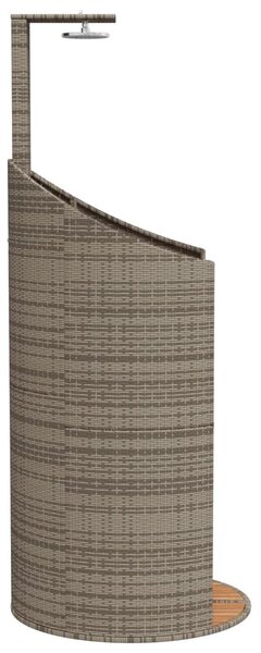 Szürke polyrattan és akácfa kültéri zuhanyzó 100x100x241,5 cm