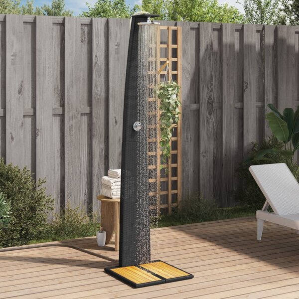 Fekete polyrattan és akácfa kültéri zuhanyzó 55 x 60 x 224 cm