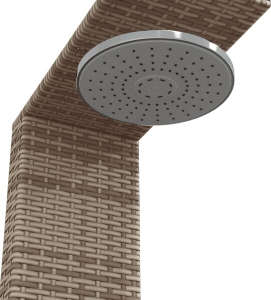 Szürke polyrattan és akácfa kültéri zuhanyzó 100x100x241,5 cm
