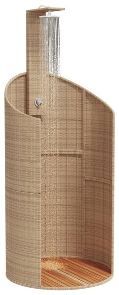Bézs polyrattan és akácfa kültéri zuhanyzó 100x100x241,5 cm