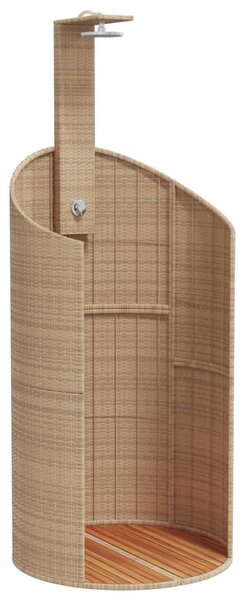 Bézs polyrattan és akácfa kültéri zuhanyzó 100x100x241,5 cm