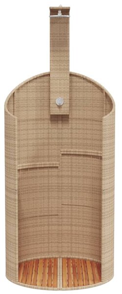 Bézs polyrattan és akácfa kültéri zuhanyzó 100x100x241,5 cm