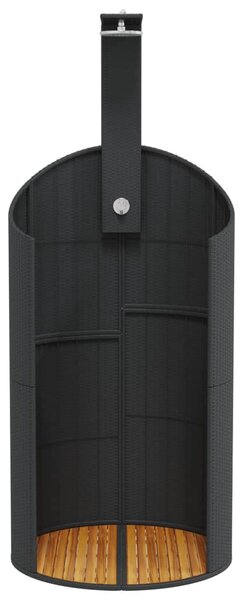 Fekete polyrattan és akácfa kültéri zuhanyzó 100x100x241,5 cm