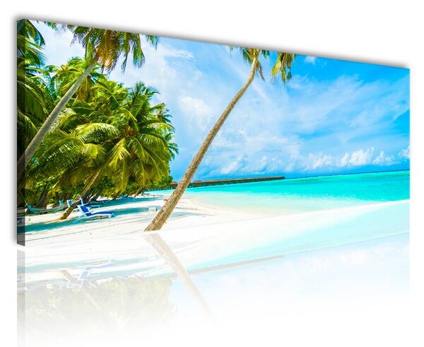 120x50cm - Trópusi tengerpart és pálmafák vászonkép