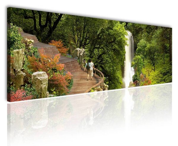 120x50cm - Erdő és vízesés vászonkép