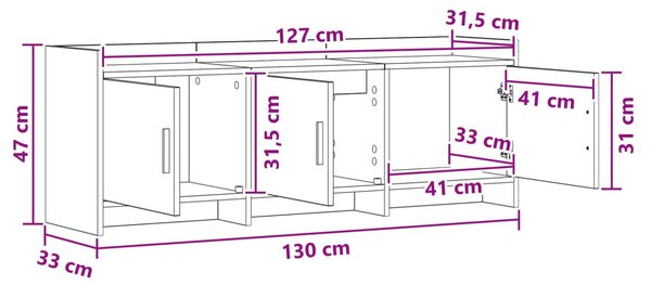 TV szekrény 130 x 33 x 47 cm Fehér Szerelt Fa