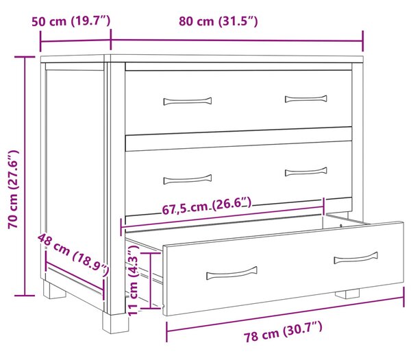 Cabinet fiókkal tárolóval Barna 80 x 50 x 70 cm Tömör Tölgyfa
