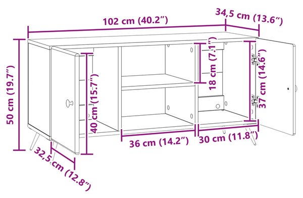 TV szekrény Fehér 102 x 34,5 x 50 cm Szerelt Fa