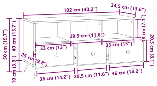 TV szekrény fiókkal Antik Fa 102 x 34,5 x 50 cm Szerelt Fa