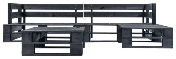 4 Részes Fekete Fa Raklap Ülőgarnitúra - 220x155cm