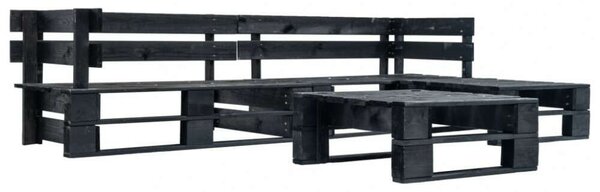 4 Részes Fekete Fa Raklap Ülőgarnitúra - 220x155cm