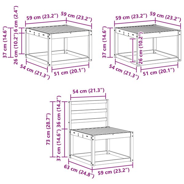Kültéri kanapé szett 6 pcs Fehér 59 x 59 x 37 cm Tömör Akácfa